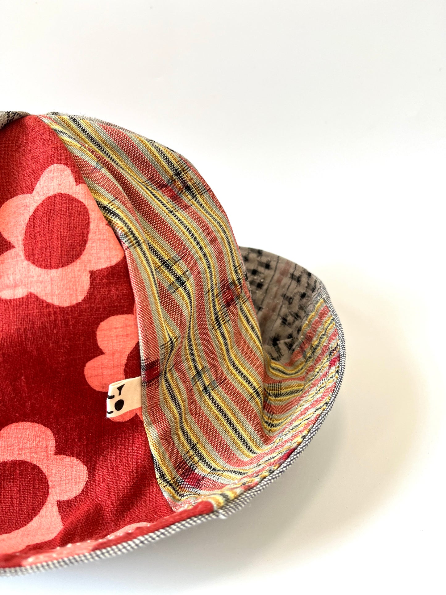 Reversible Sunhat - Coral Flowers, Red & Grey Patterned