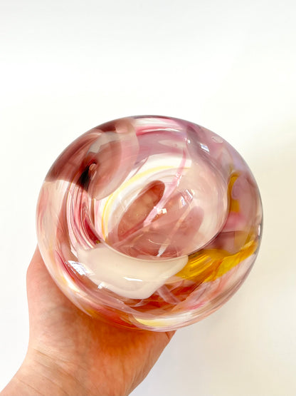 Handblown Glass "Fulvio" Bowl - Pink, Yellow, Plum Spot Marble #1