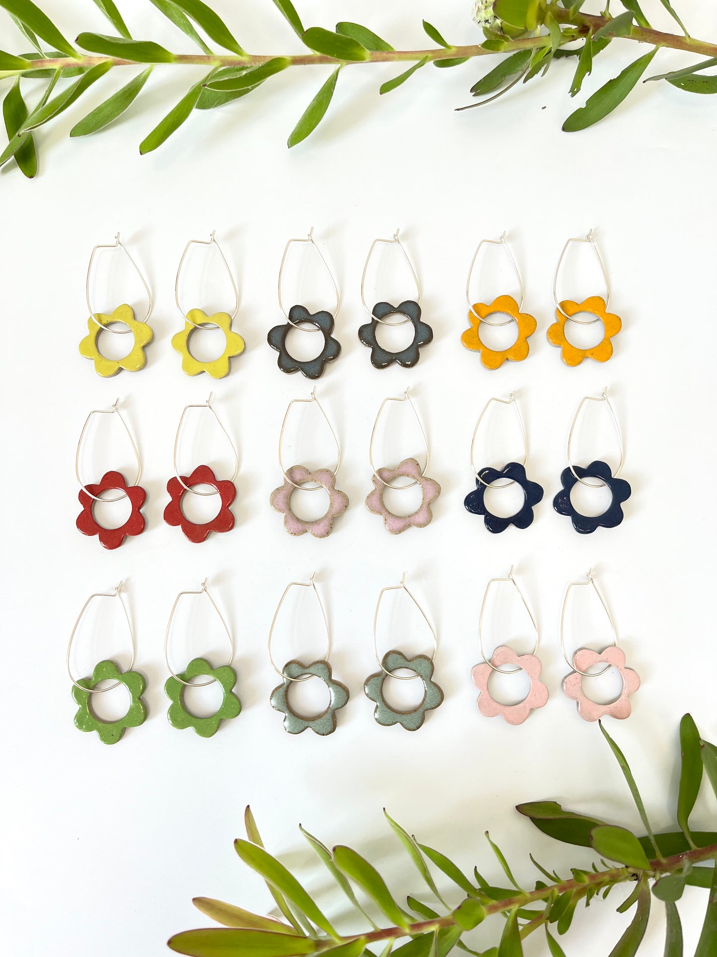 Flower Drops - Sage - Ceramic & Sterling Silver Earrings