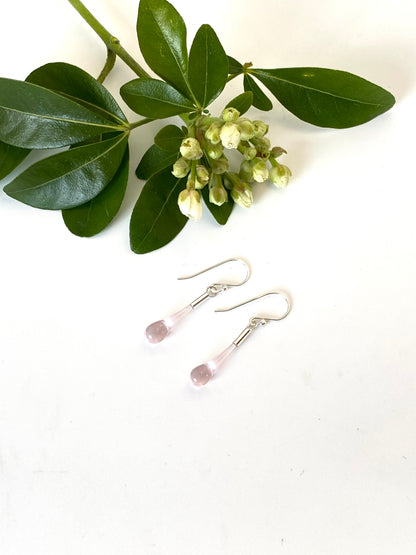 Glass Teardrop Earrings - Soft Pink