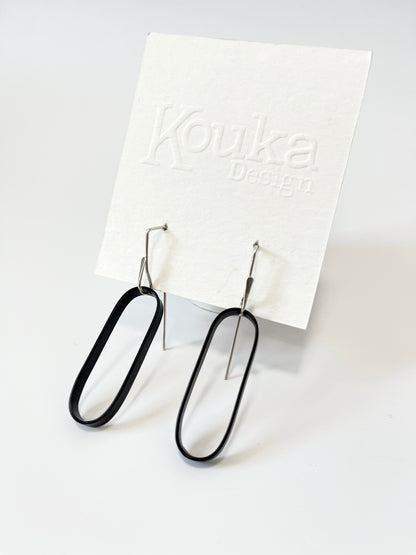 Oxidised Silver Black Oval Earrings