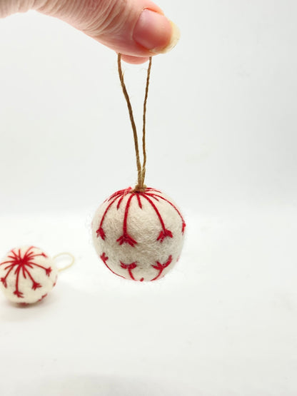 Embroidered Felt Pom-Pom Decoration - White, Red