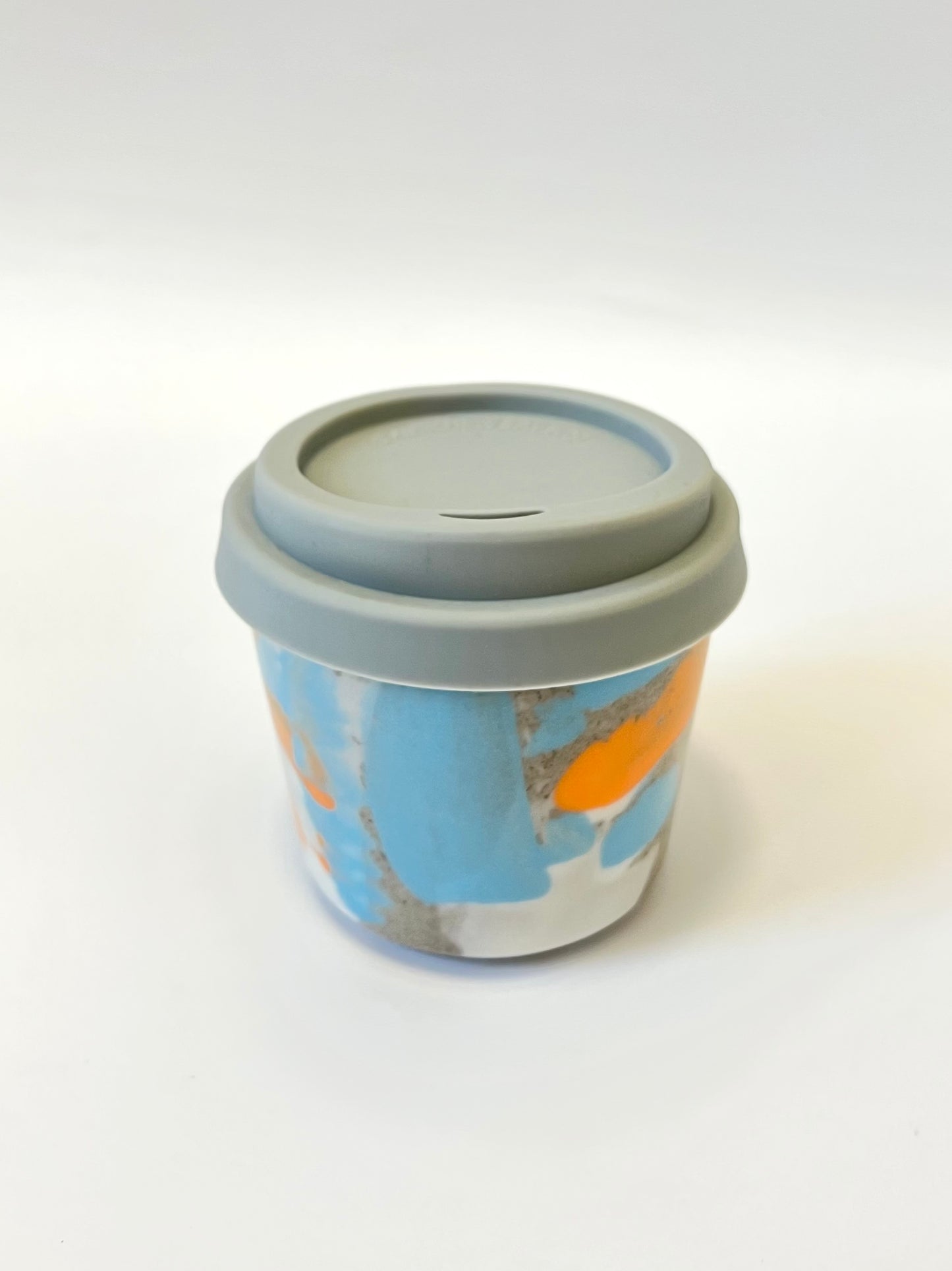 Handmade Ceramic Keep Cup - Neon Orange / Blue Abstract