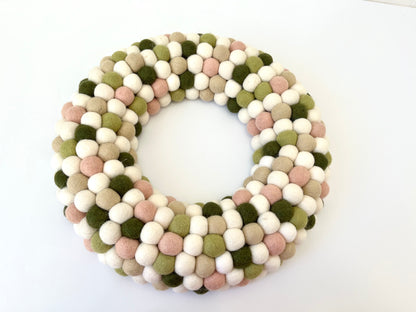 Large Pom-Pom Wreath - White, Olive, Dark Green, Dusky Pink, Taupe