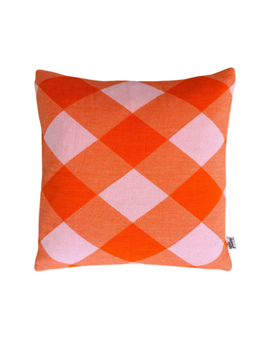 Bright Check Cushion Cover - Orange / Pink Check