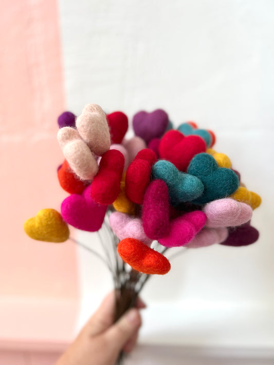 Felted Heart Sticks - Any Colour
