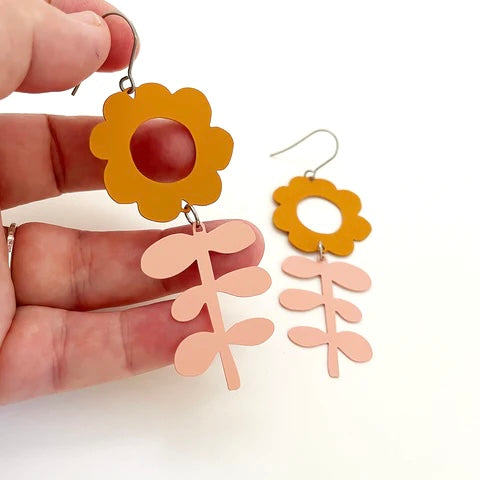 Mustard + Fairy Floss Flower Dangle Earrings