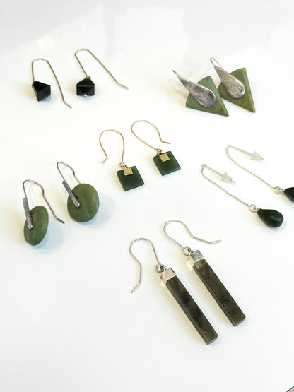 "Slice of Pie" Pounamu Earrings with Silver Detail