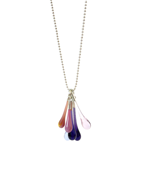 Glass Teardrop Cluster Necklace - Pinks