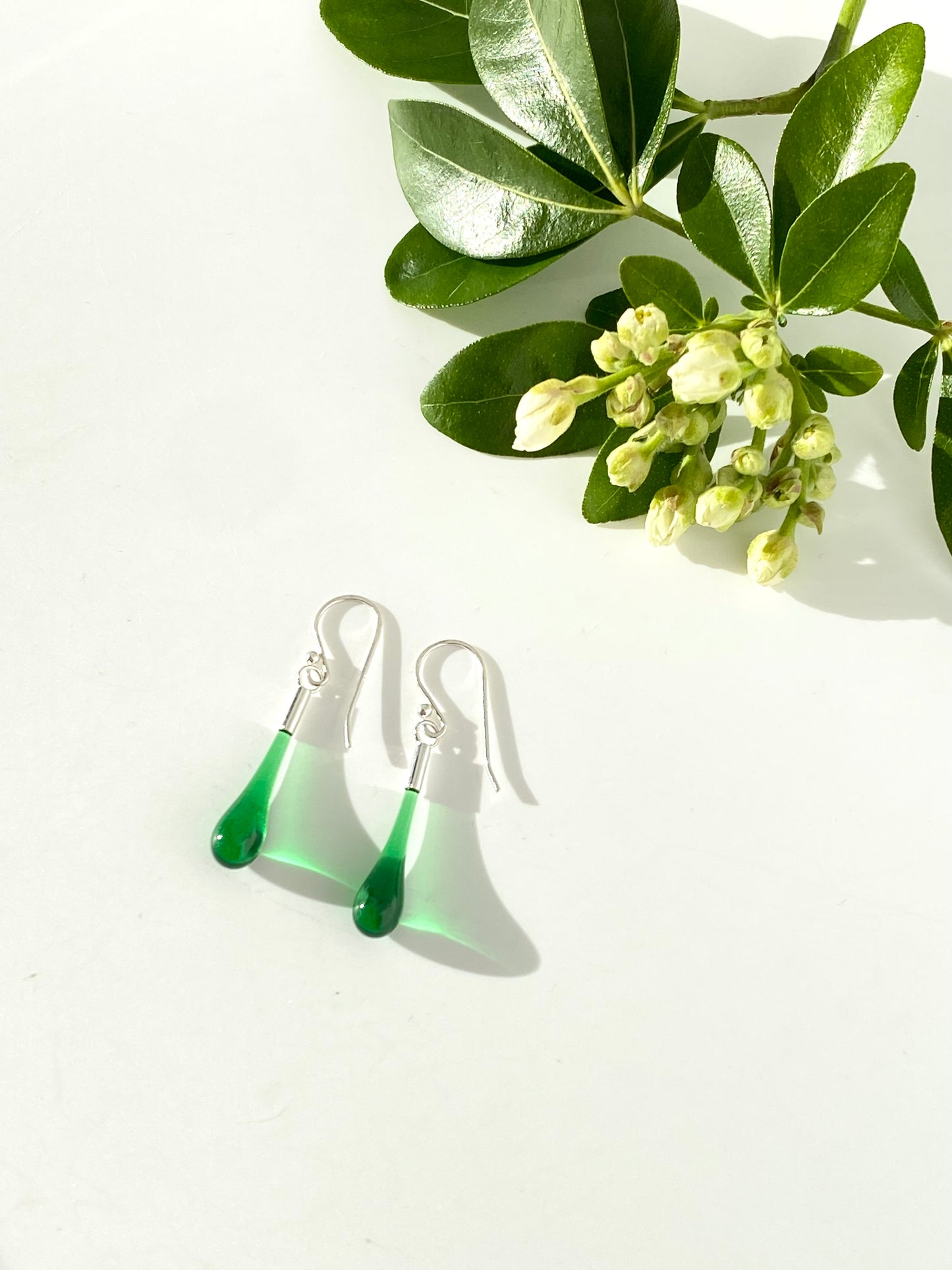 Glass Teardrop Earrings - Emerald Green