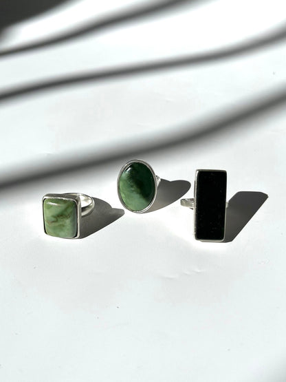 Jade & Sterling Silver Rounded Rectangle Ring