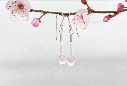 Glass Teardrop Earrings - Soft Pink