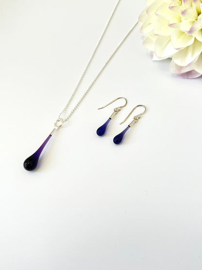 Glass Teardrop Earrings - Violet