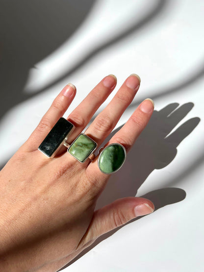 Large Jade & Sterling Silver Oval Ring (RI-OV3)