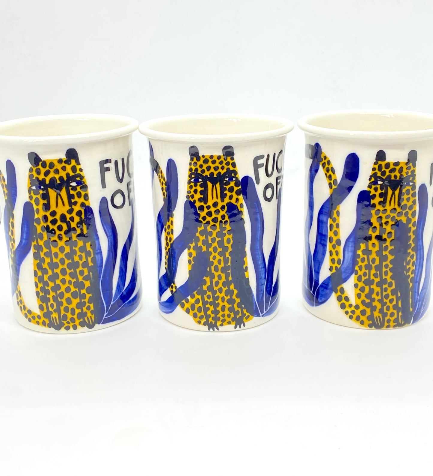 Ceramic Cup by Studio Soph - "FUCK OFF" Yellow Cheetah
