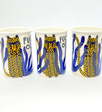 Ceramic Cup by Studio Soph - "FUCK OFF" Yellow Cheetah
