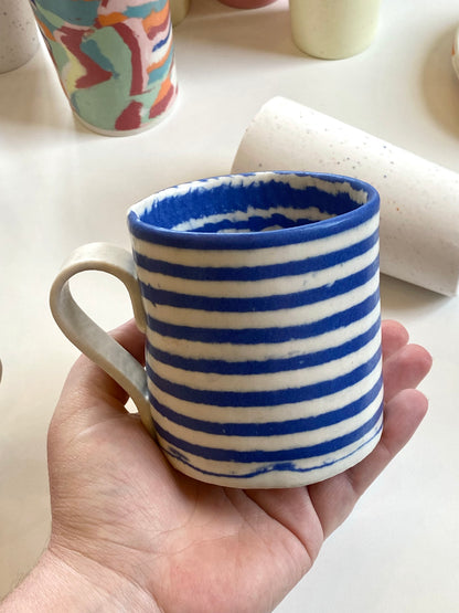 Ceramic Nerikomi Mug - Large - Dark Blue (Stripes)