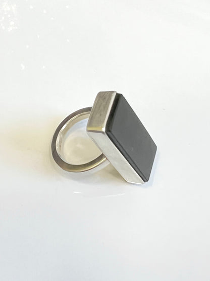 Large Long Jade & Sterling Silver Rectangle Ring