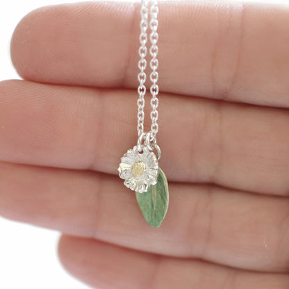 Daisy Flower + Leaf Necklace