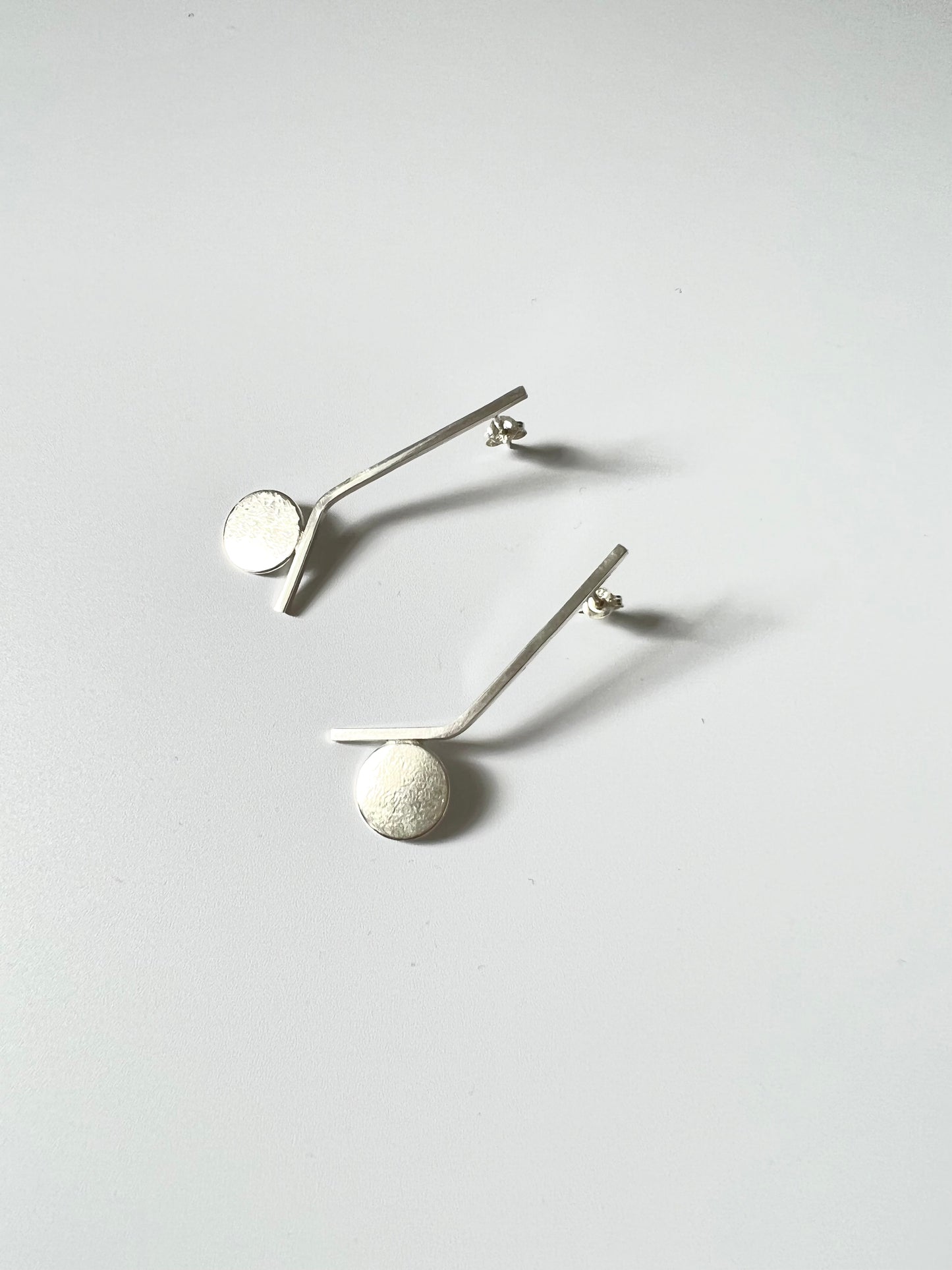 Silver Bar Earrings with Disc (#196)