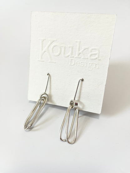 Silver Double Oblong Earrings with Hoops