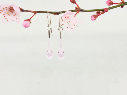 Glass Teardrop Earrings - Soft Pink