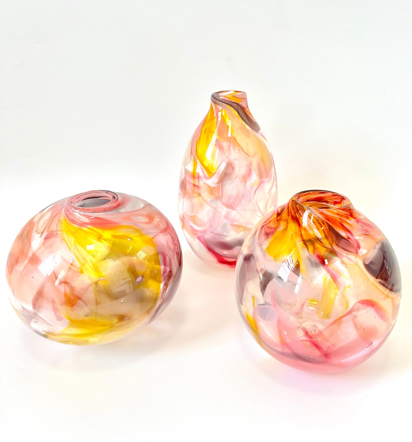 Handblown Glass Vase - Pink, Yellow Marble #1