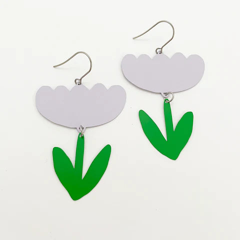 Lilac + Apple Green Flower Dangle Earrings