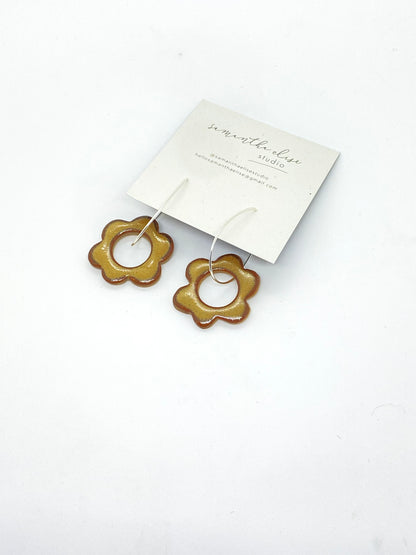 Flower Drops - Walnut - Ceramic & Sterling Silver Earrings