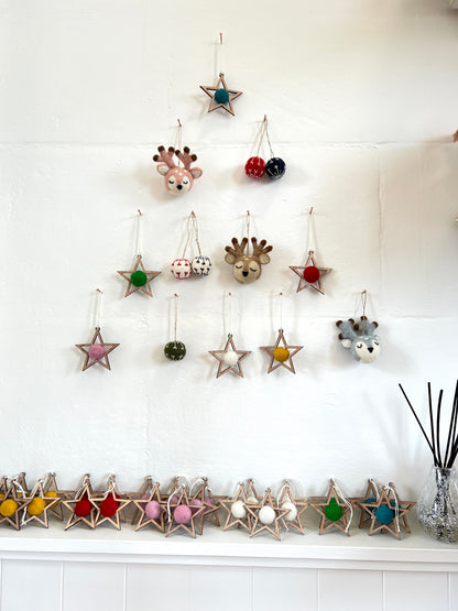 Wooden Star Decoration - Teals