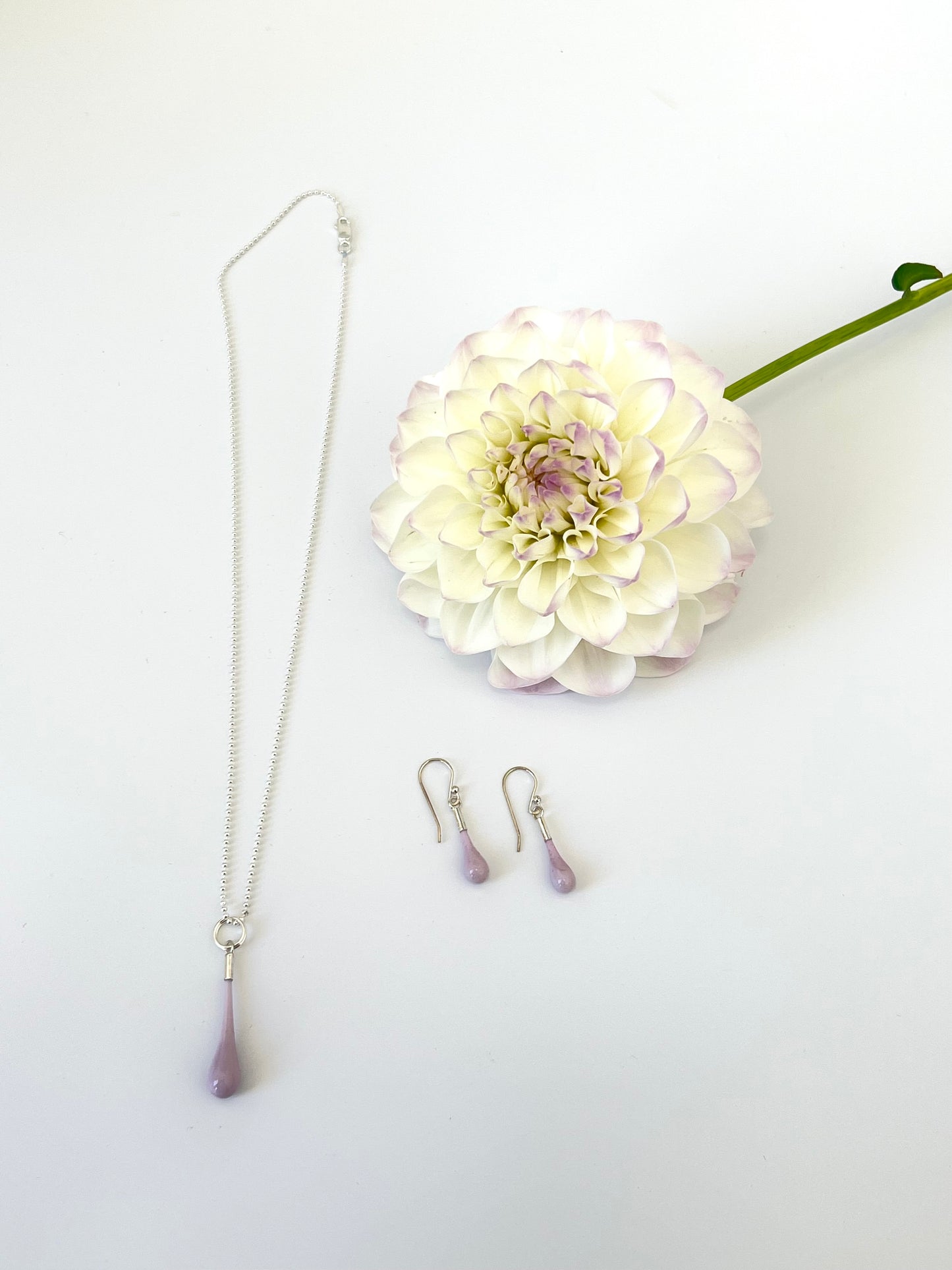 Glass Teardrop Earrings - Soft Lilac, Opaque