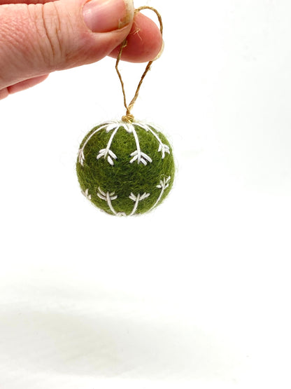 Embroidered Felt Pom-Pom Decoration - Green, White