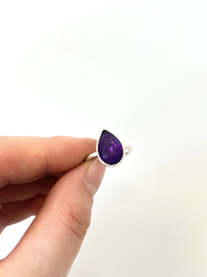 Purple Amethyst Ring - Sterling Silver - Size P 1/2