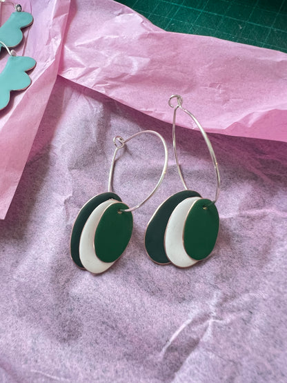 Hoops & Drops Earrings - Dark Green, White, Spring Green