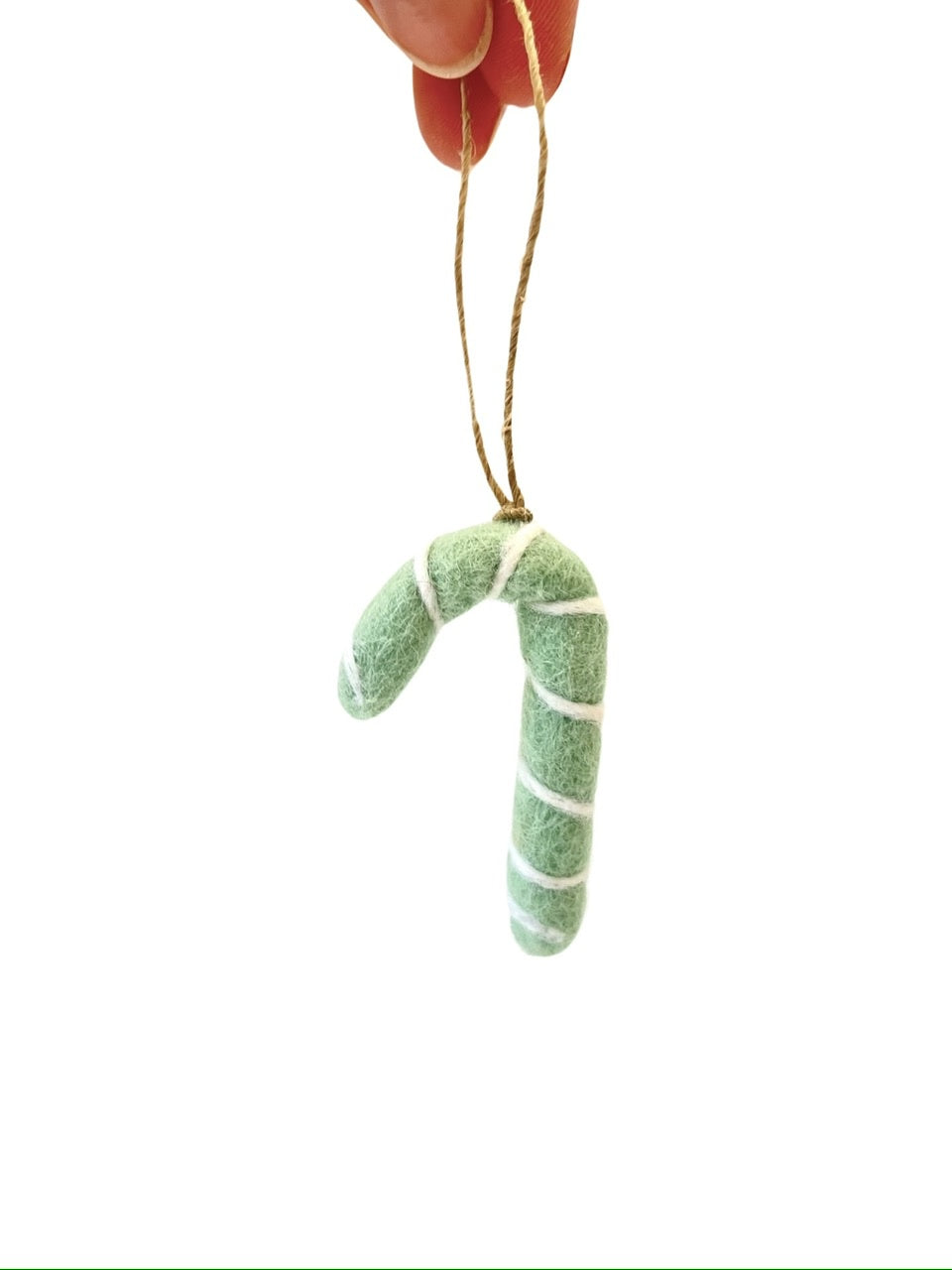 Felted Christmas Candy Cane Ornament - Mint / white