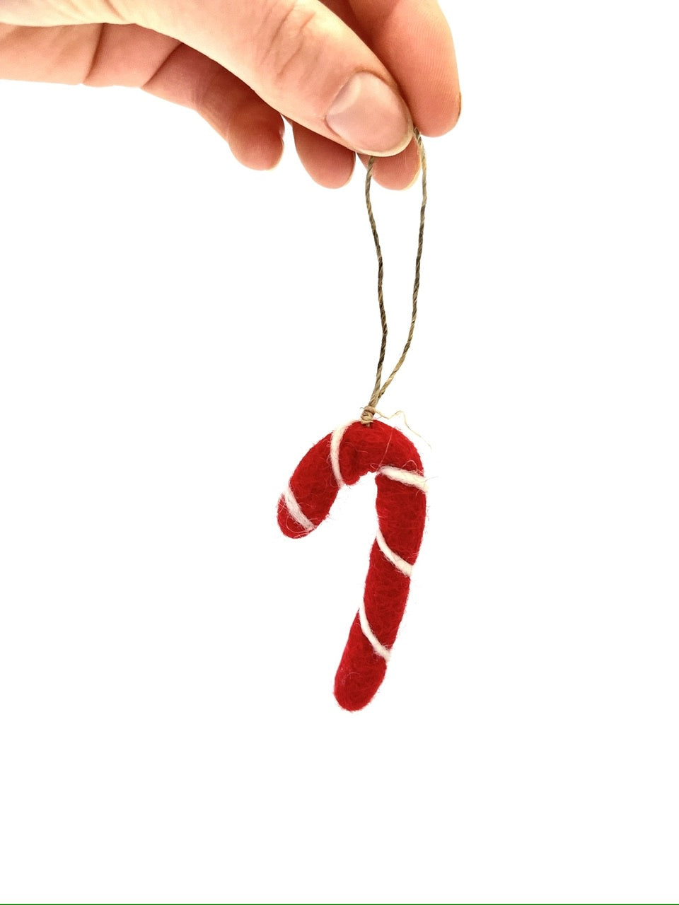 Felted Christmas Candy Cane Ornament - Red/White