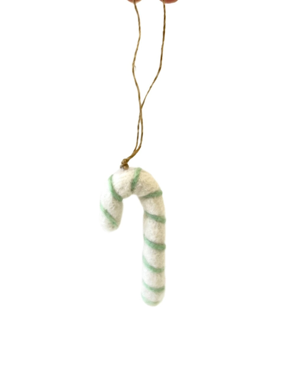 Felted Christmas Candy Cane Ornament - White/Mint